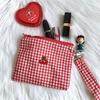 Korean Style Cherry Cosmetic Bag Large Capacity Pouch Plaid Makeup Bags Toiletry Organizer Stationery Bag Canvas Coin Purse