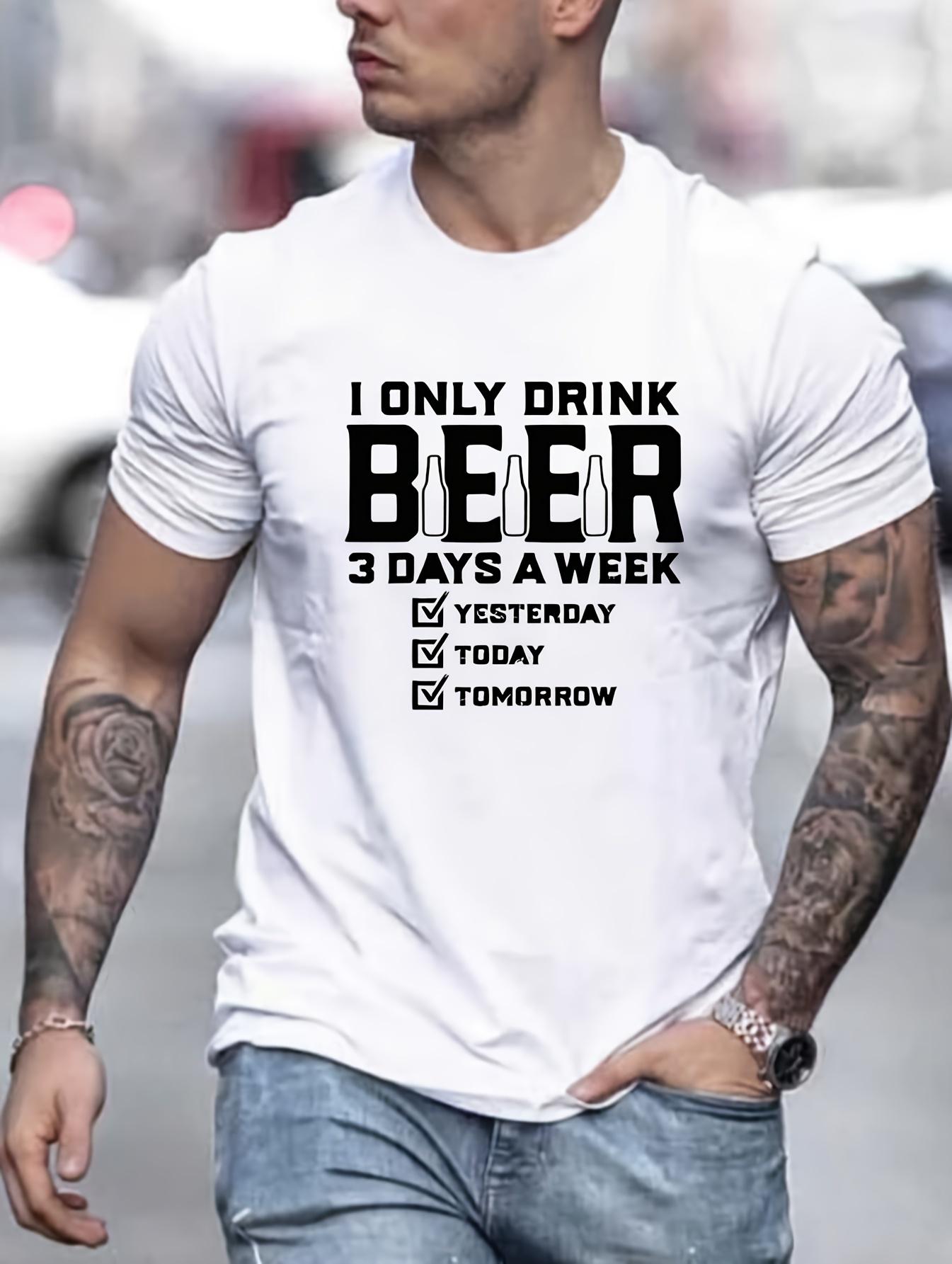 

Mens Letter Print Tshirt for Summer Outdoor Casual Drink Beer Slightly Stretch Crew Neck Tee Short Sleeve Stylish Clothin S
