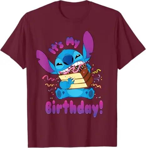 Stitch "It's My Birthday" Party Crasher with Cake Fashion Casual T-Shirt S-4XL Summer Unisex