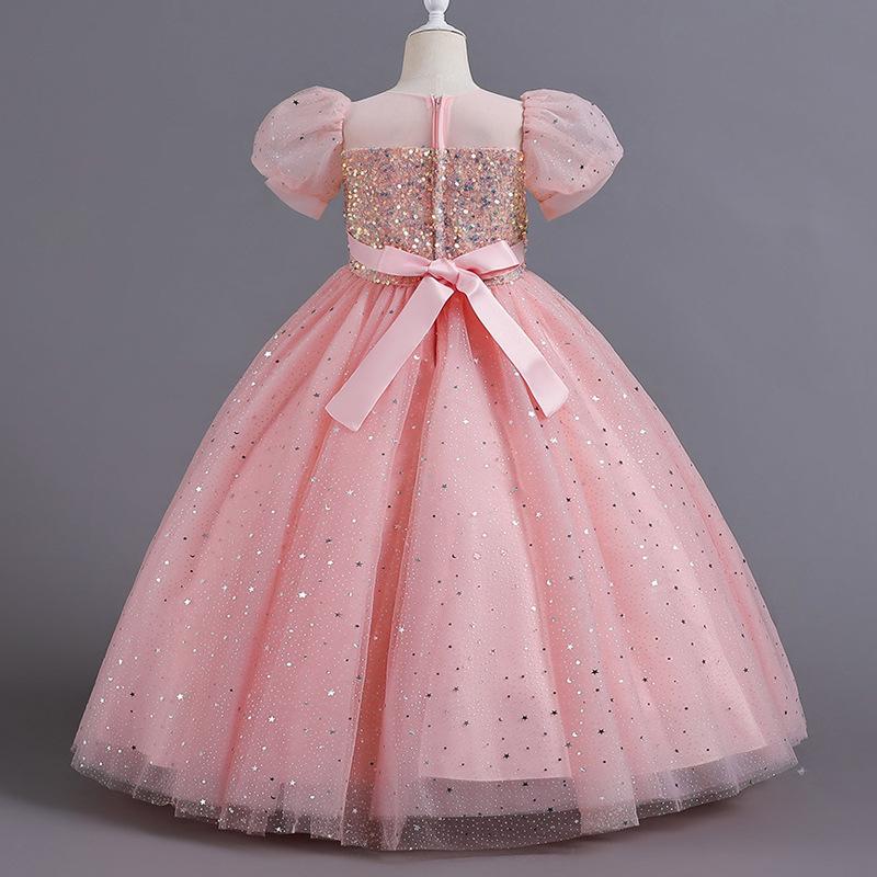 Girls' Formal Puff Sleeve Evening Gown for Piano Performances and Flower Girl Events