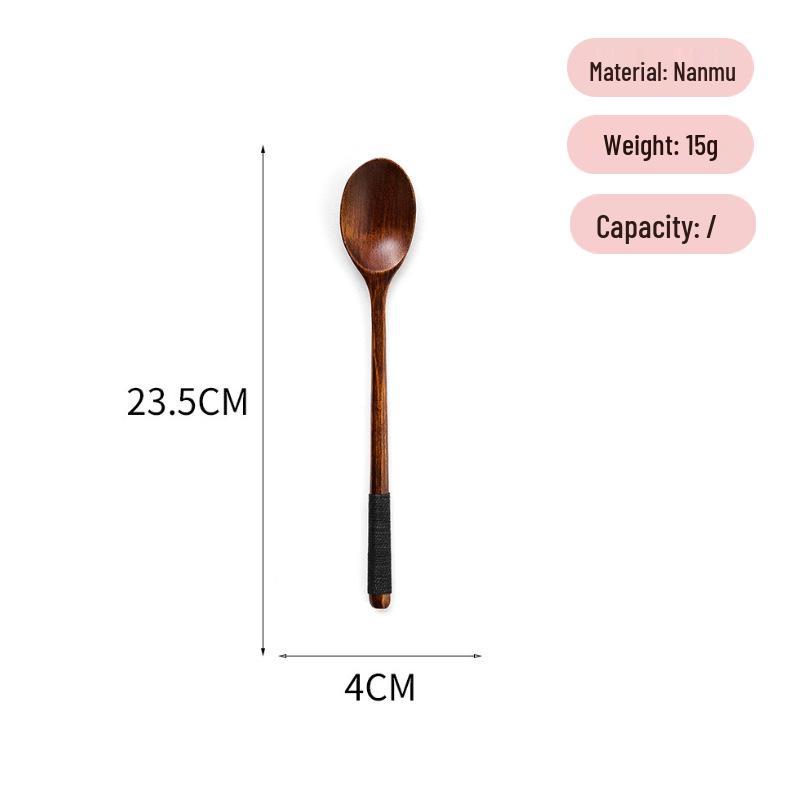 Long-Handled Wooden Spoon Set: Coffee, Honey, Milk Tea Stirrer & Soup Ladle