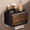 Non perforated walnut wood texture toilet tissue box storage rack, waterproof toilet wall mounted with lid tissue box bathroom