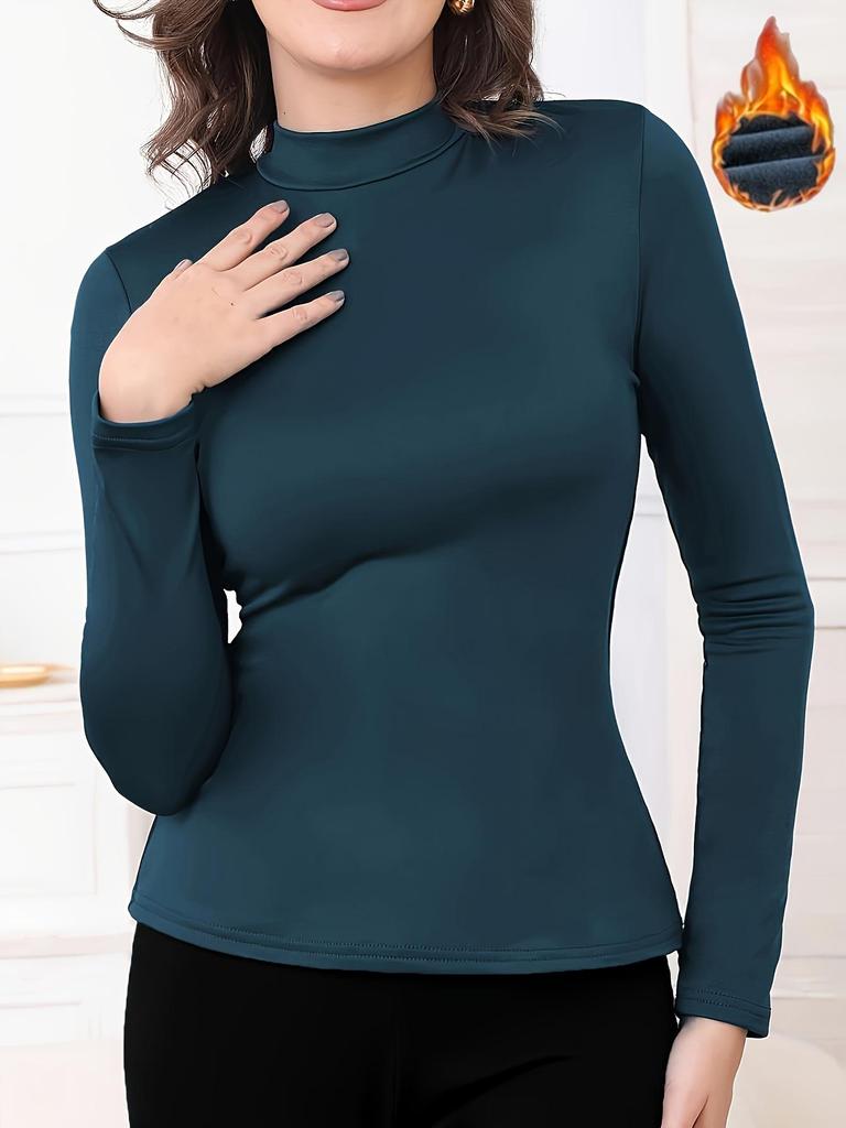 Sous-couche en velours pour femme transfrontalière: Haut à manches longues, confortable, chaud pour l'automne/hiver