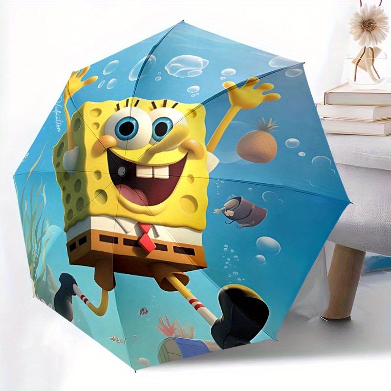 1pc SpongeBob SeaWorld Self-Folding Umbrella, 8-Bone Compact Travel Umbrella, Durable Plastic And Iron Frame089
