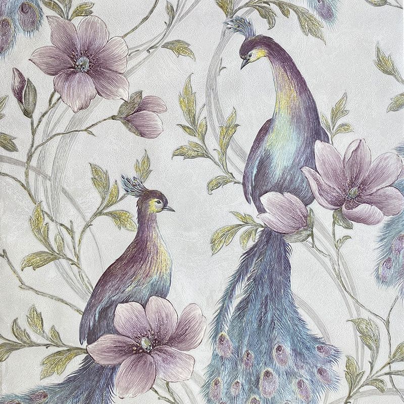 

Обои Юго-Восточной Азии Цветочные Птицы Павлинье Перо Настенная Фреска Спальня Гостиная Отель Обои 0. 53x9.2m светло-фиолетовый