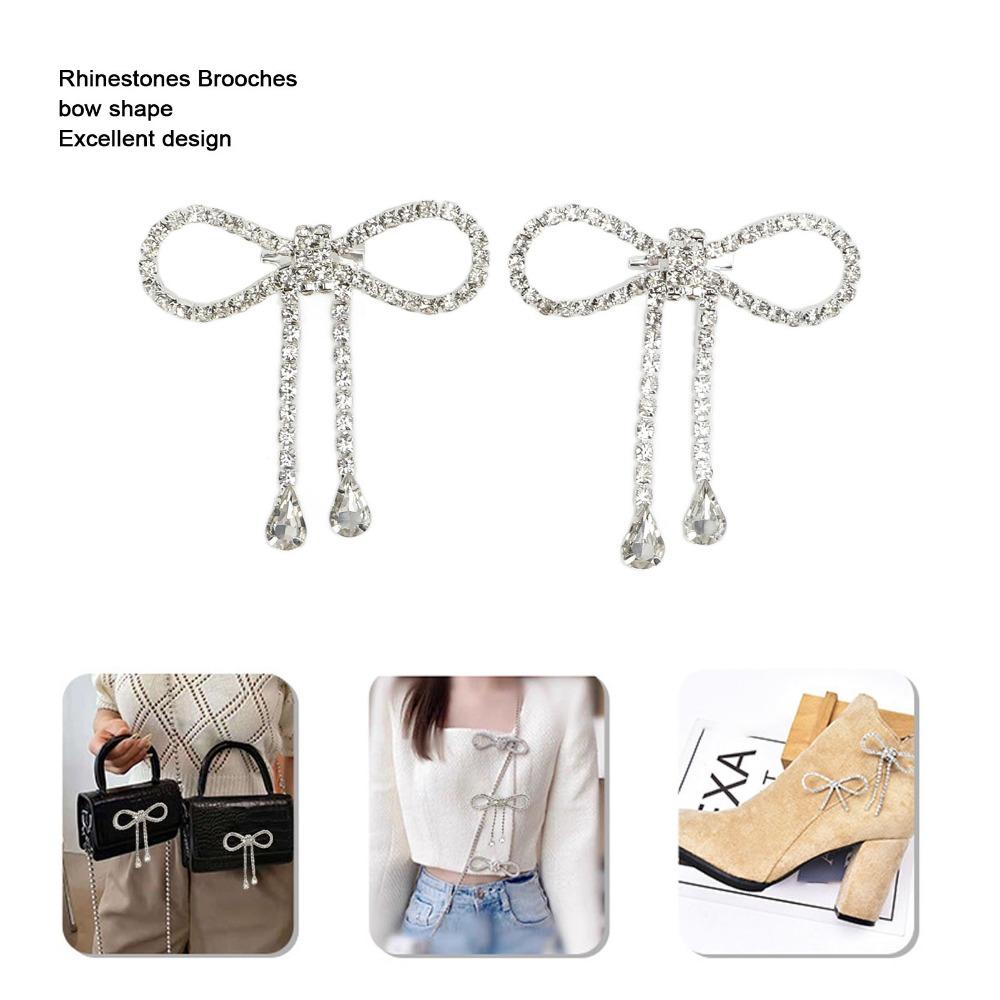 2pcs Tassel Design Rhinestone Bow Brooch Rhinestone Design Tassel Brooch Pin Weddings