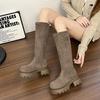 2025 Suede Sleeve Thick Bottom Thick Heel Elastic Legs Thin Brown Tall Martin Boots Women's Spring and Autumn Boots Retro Style