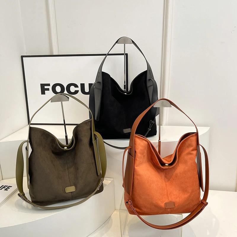 Unique Lazy Style Shoulder Bag  Large Capacity Bag with Deer Skin  Matte  Versatile  Crossbody Bag