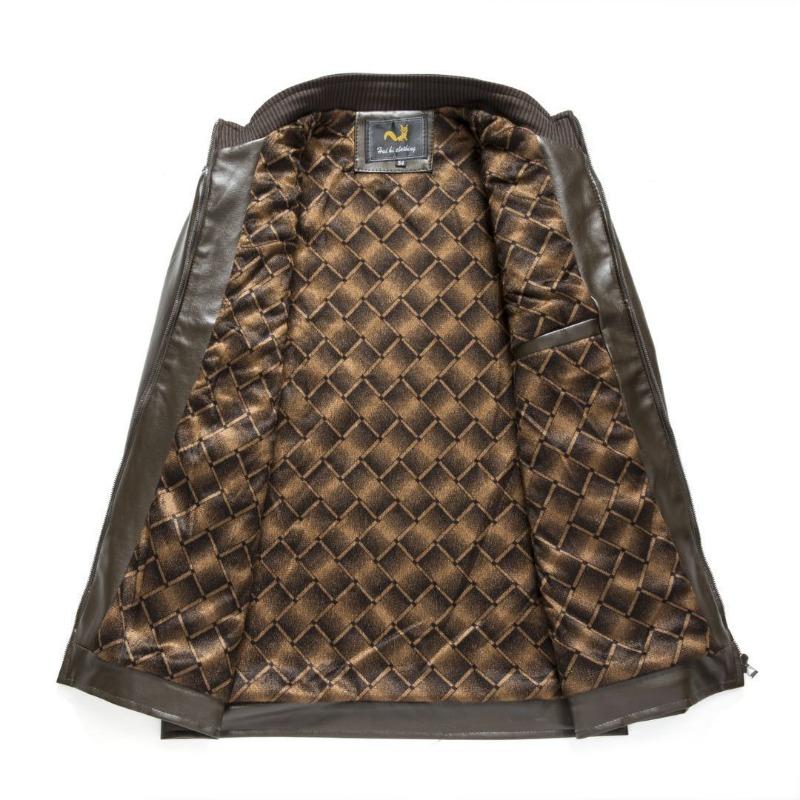 Herrenjacke aus goldfarbenem Samtleder, mittelaltes Leder mit Stehkragen, plus Samtjacke, Papa Winteroberteil