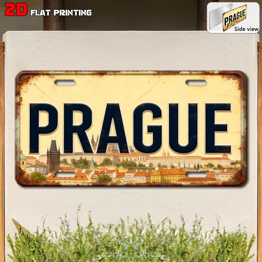Vintage City Landscape Year Print Metal License Plate Sign Retro D Flat Printed Tin Plaque Wall Decor for Home Bar