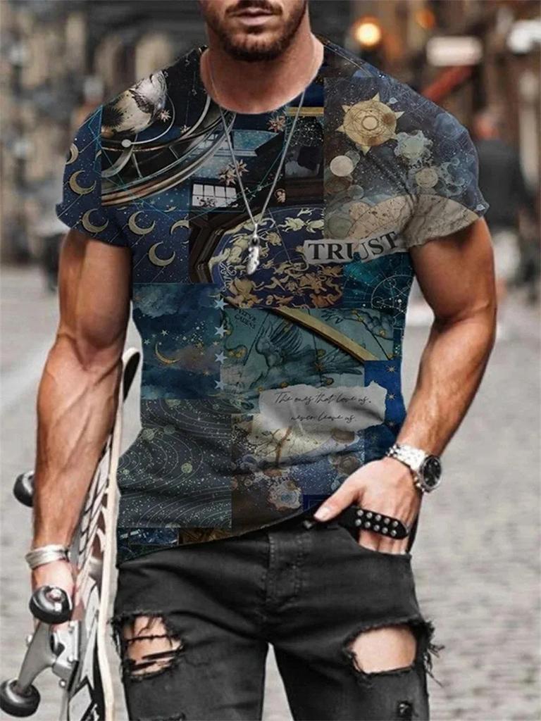 New Hot Sell Men's T-Shirt 3D Vintage Print T Shirts Summer Round Neck Cool Oversize Muscle Streetwear Clothing T Shirt Tops