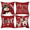Red Christmas Snowman & Deer Pillow Covers Sofa Decorative Home Double-sided Print Square Pillow Living Room Pillowcase Gift