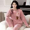 Women's Long-Sleeve Flannel Pajamas - Cute Cartoon Coral Fleece Set for Fall & Winter
