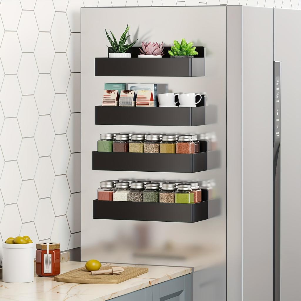 Magnetic Fridge Shelf Organizer Set Of 2 Metal Spice Rack Holder Kitchen Storage For Side Container Basket Washing Produce
