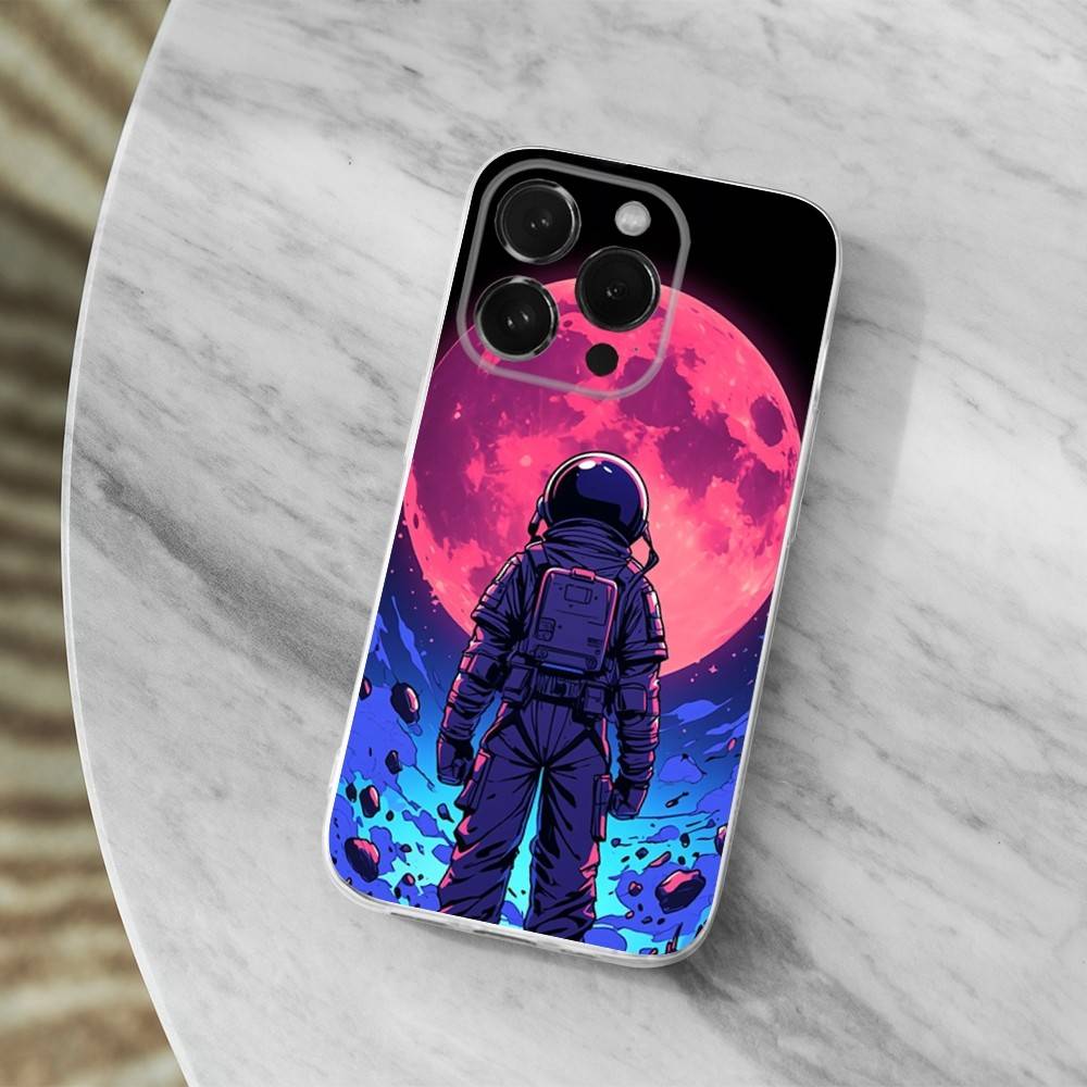 Cute Cartoon Astronaut Case For iPhone X,XS,SE,12,15,Pro,17,Plus,11,Max,13,XR,14,16,Mini,Transparent Soft Cover