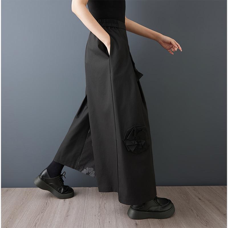 DIMANAF 2026 Plus Size Women New Long Pants Black Floral Loose Trousers Big Size Casual Spring Summer Bottoms Skirts