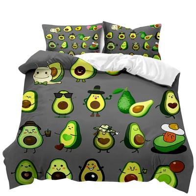 Set cuvertură de pilota cu avocado Set de lenjerie de pat cu fructe drăguțe Husă de cuvertură Queen Tropical Botanic Cuvertură din poliester cu desene animate