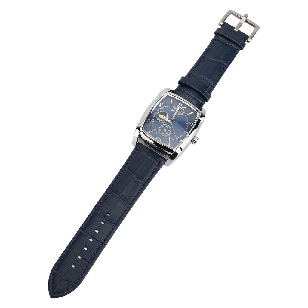 Pánské automatické mechanické náramkové hodinky Skeleton Měsíční fáze Samonatahovací Vodotěsné PU