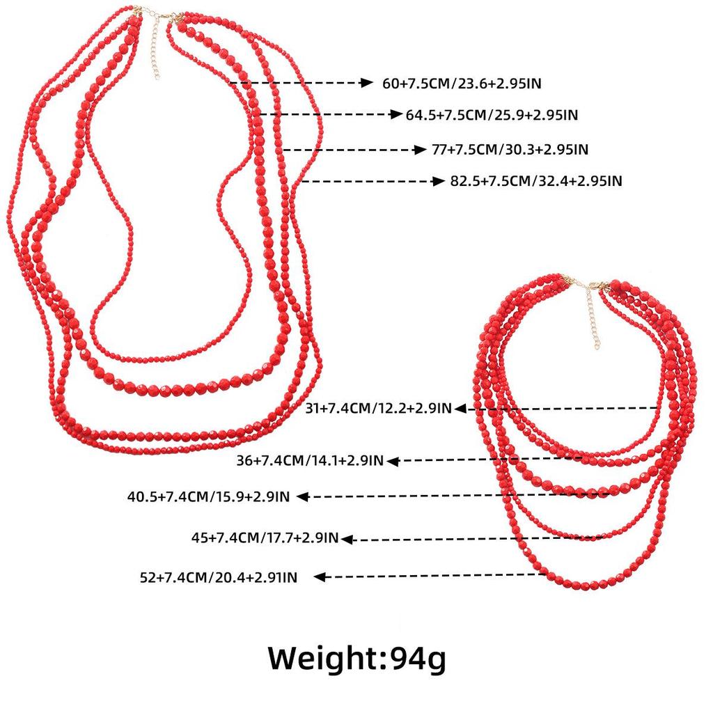Z Series Red Rice Bead Multi-Layer Women's Retro Necklace