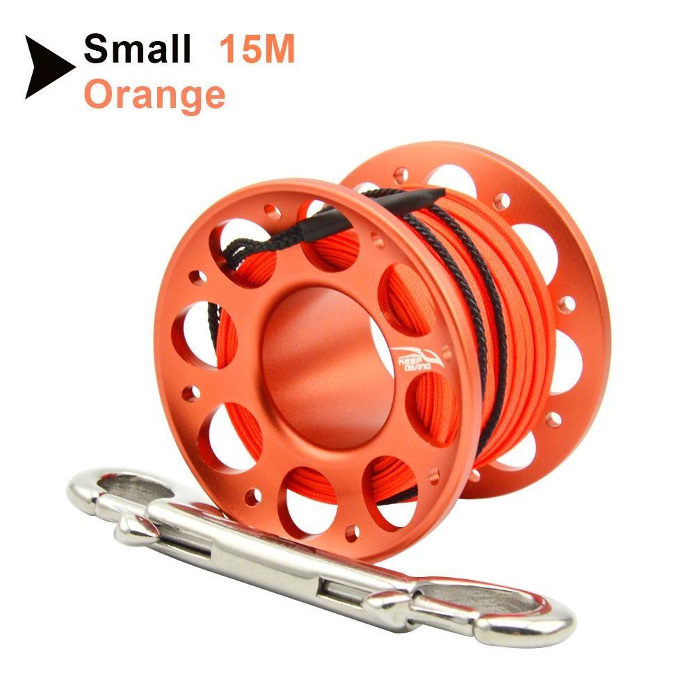 Scuba Diving Aluminum Alloy Spool Finger Reel 15M 30M with Stainless Steel Double Ended Hook for Cave Dive Equipment
