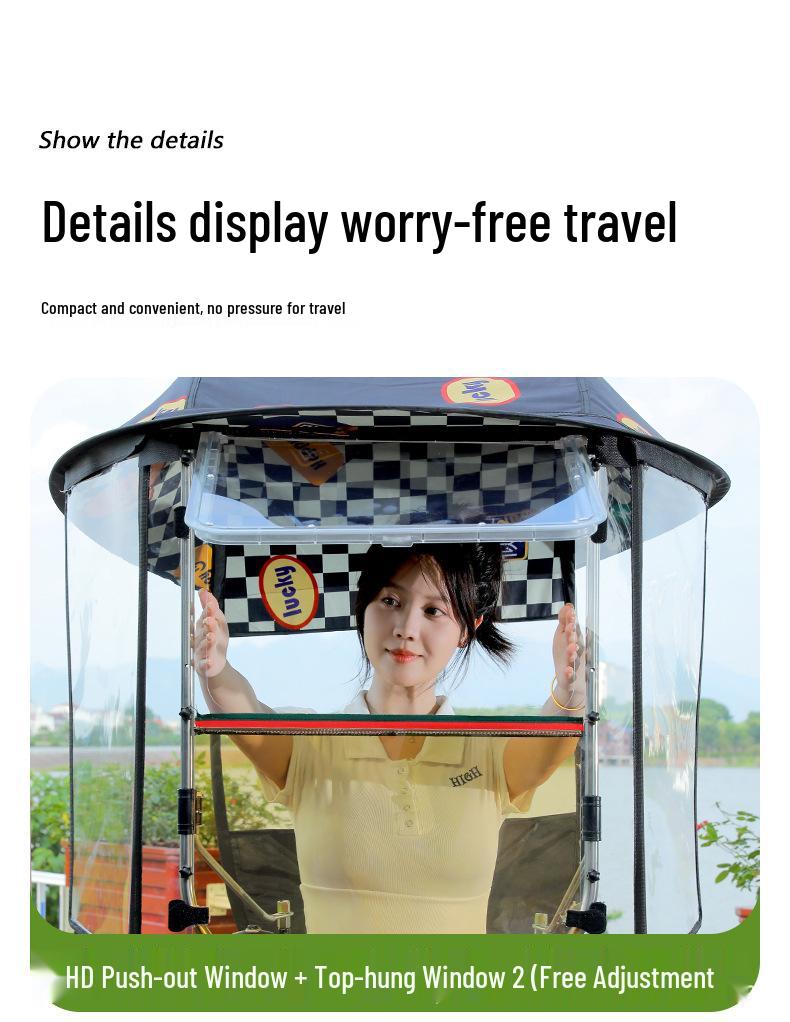 Electric Vehicle Canopy Tent: Windproof, Rainproof, Sunshade for Three-Wheelers with All-Around Windows