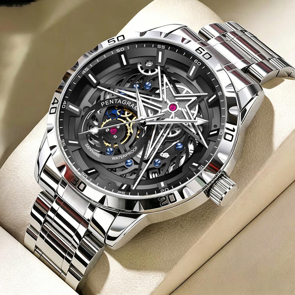 GUANQIN Men's Watches Trend Fashion Hollow Out Mechanical Style Original Stainless Steel Quartz Wristwatch Waterproof Luminous
