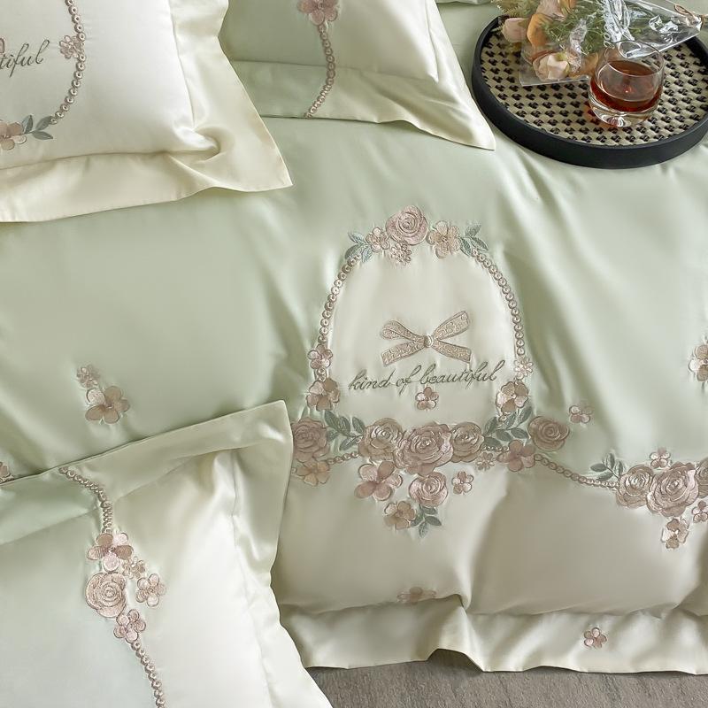 Class A Maternal And Infant Grade High-Grade 180 Long-Staple Cotton 4Pcs Set Cotton Pure Cotton Embroidered Flower Quilt Cover Mattress Sleeping