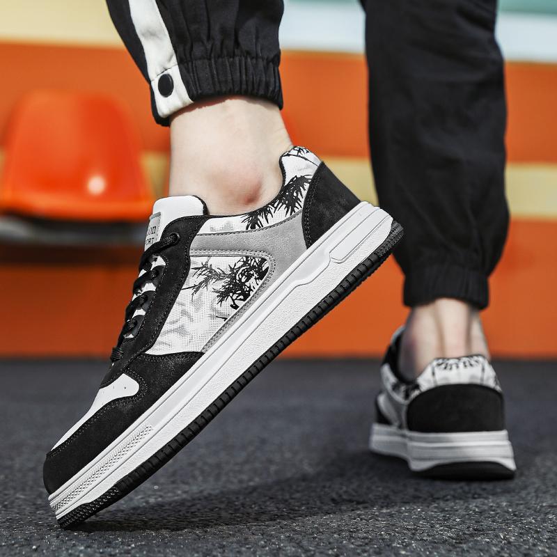 Men’s Jogging Sports Shoes Street Style Khaki Running Sneakers Faux Leather Retro White Print Plus Size Skate Board Shoes