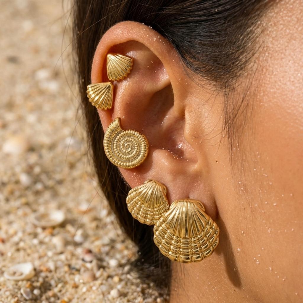 CCB Shell Conch Stud Earrings Set For Women Men Bohemian Fishtail Flower Spiral Starfish Earring Fashion Beach Summer Jewelry