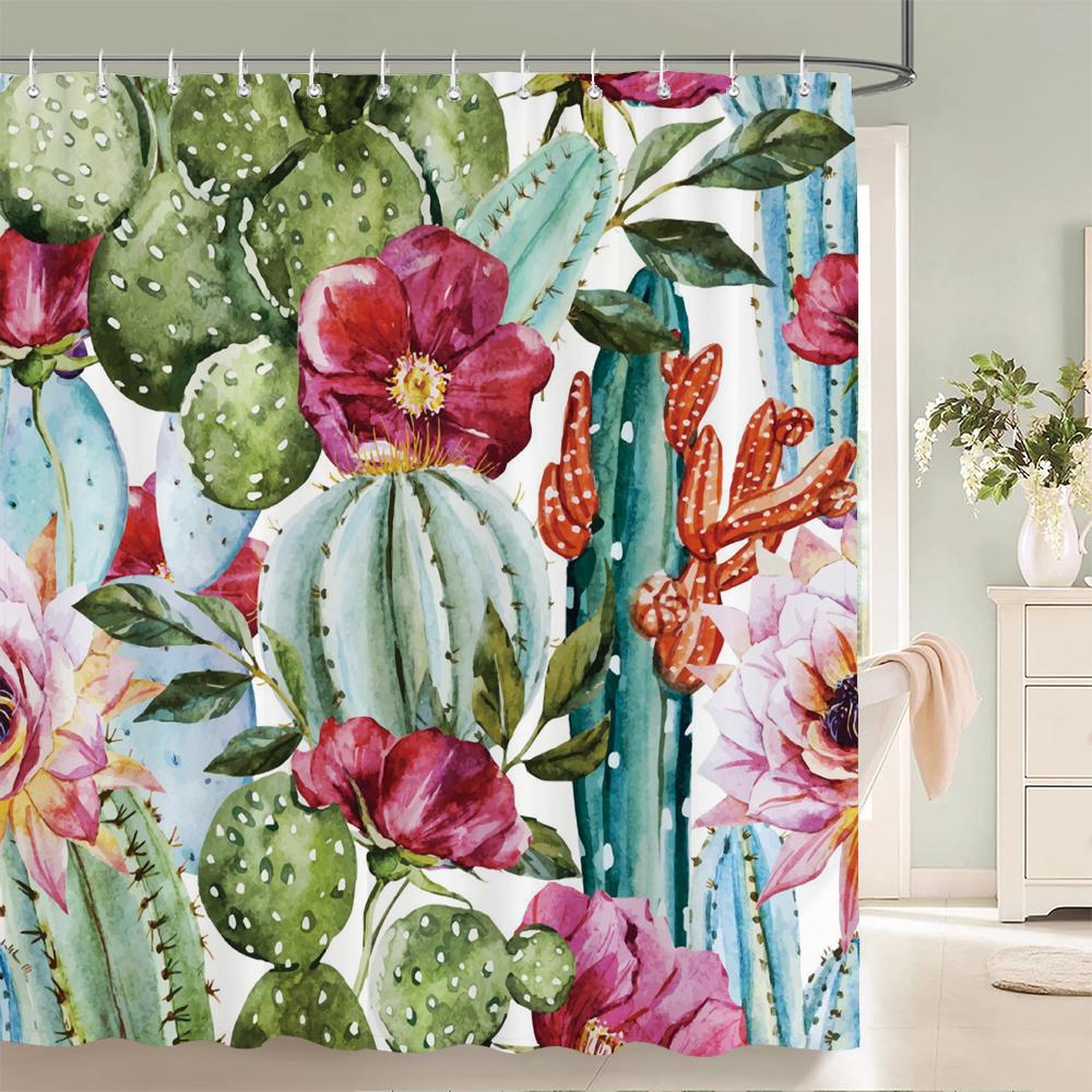 Tropical Cactus Shower Curtain Polyester Fabric Bath Curtain For The Bathroom Decorations Multi-size Printed Shower Curtains