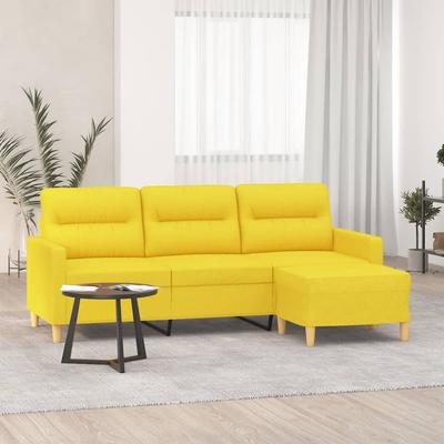 Vidaxl 3-Seater Sofa with Footstool, Light Yellow, 180 Cm, Fabric