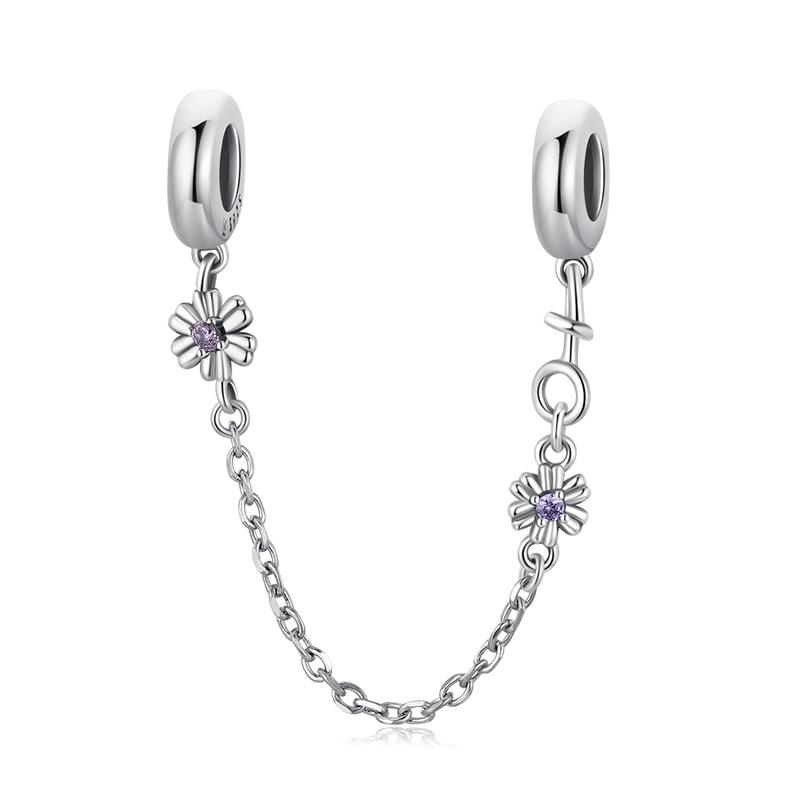 WOSTU 925 Silver Love Heart Silicone Safety Chain Butterfly Angel Wing Link Charm Fir Original Bracelet DIY Jewelry