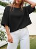 Maglione da Donna Oversize a Maniche Corte in Maglia Scollo a Barca Fantasia Pullover Autunnale