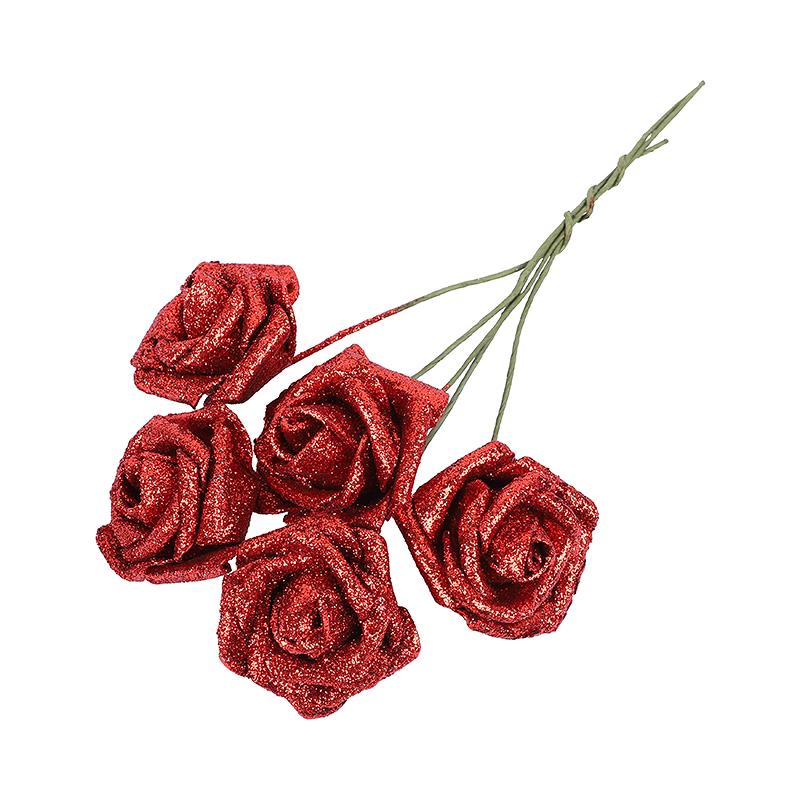 5/10pcs 6cm Glitter Foam Rose Artificial Flower Branch Bridal Bouquet Fake Flower DIY Wreath Craft Wedding Party Home Decor