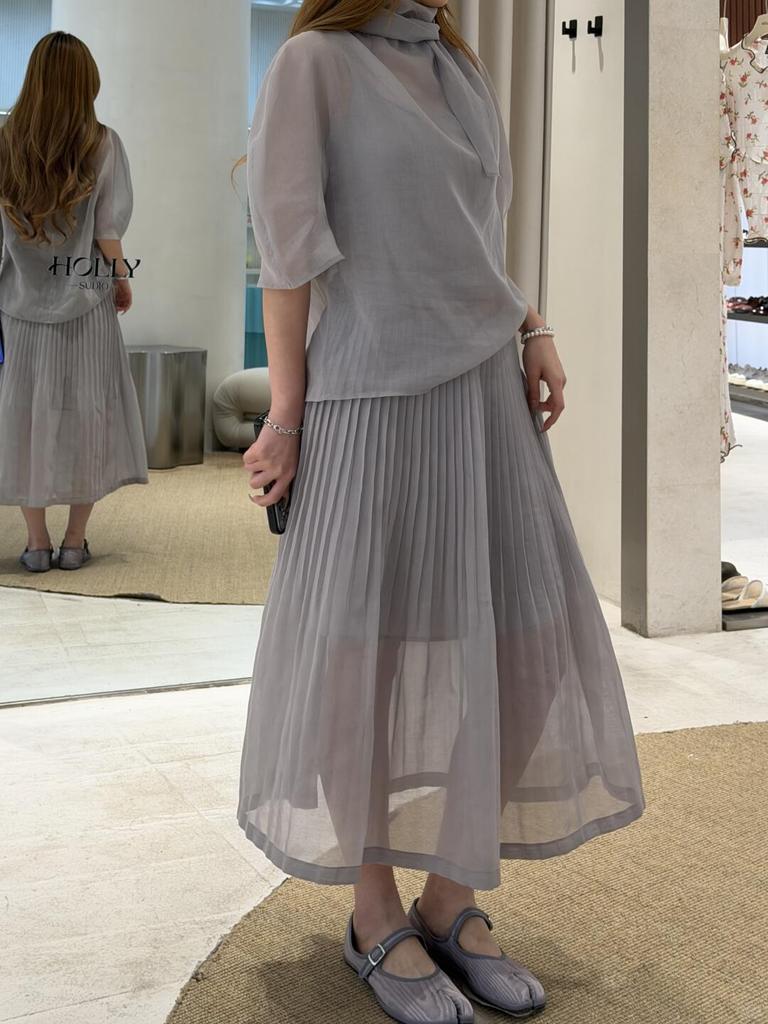 3-Day Korean Spring/Summer Solid Pleated Skirt & Slim-Fit Shirt for Women