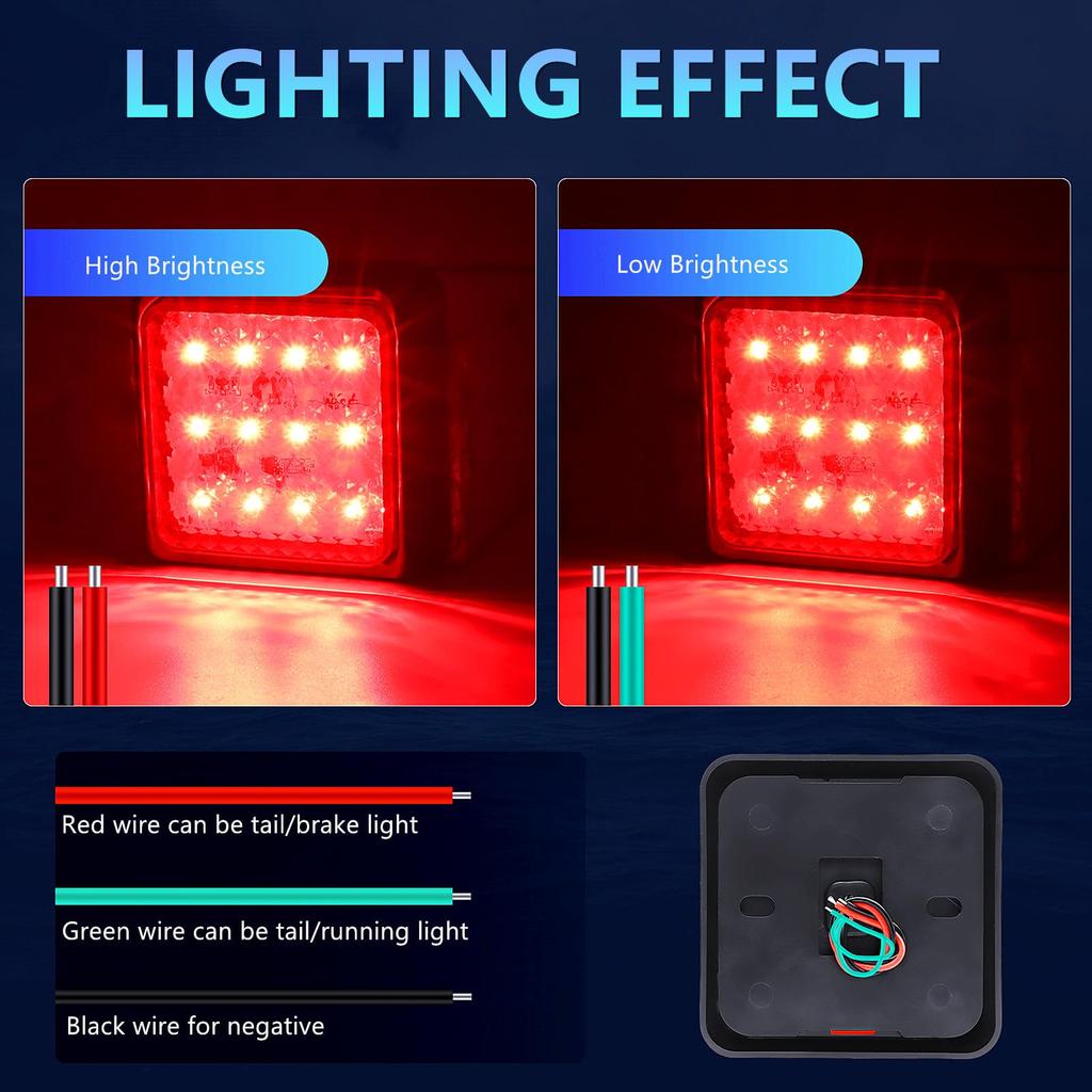 LED Truck Tail Square Trailer Tail Reverse Lights for and DC Set Lights, Lights, Trucks, Tractors, Trailers, Buses, 12-24V, 2-Piece (Yellow)