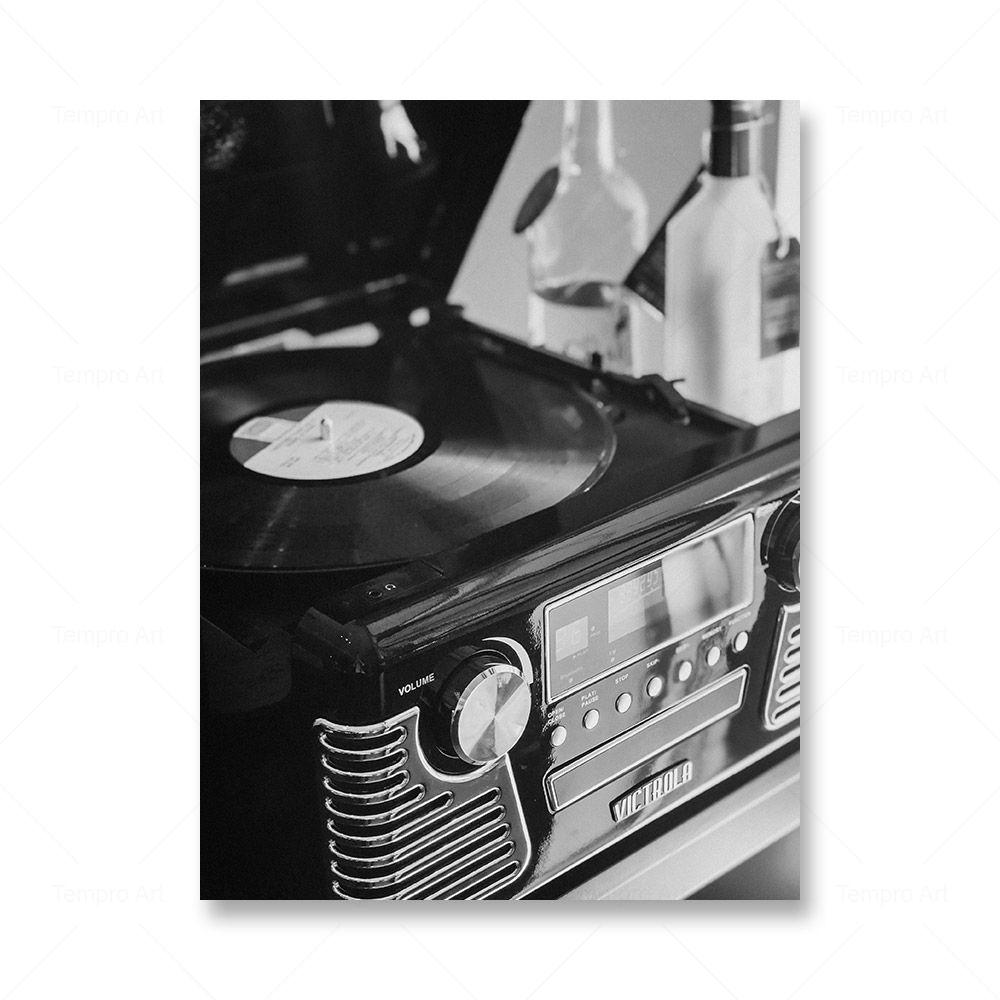 Black and White Music Prints Retro Vinyl Record Guitar Poster Wall Art Canvas Painting Nordic Picture for Living Room Home Decor