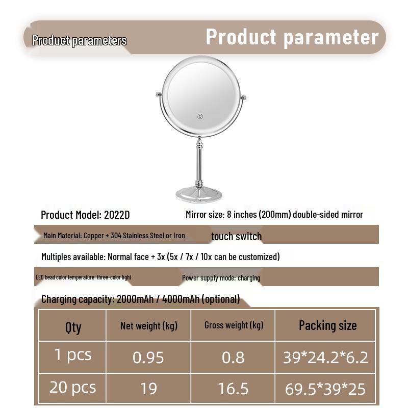 Rotatable LED Tri-Light Double-Sided Makeup Mirror for Desktops & Beauty Salons