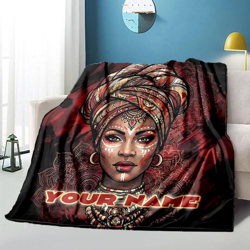 1PC Custom Name African Beauty Art Flannel Blanket Versatile,all-season Throw Suitable for the Living Room,bedroom,camping,travel,and Gift