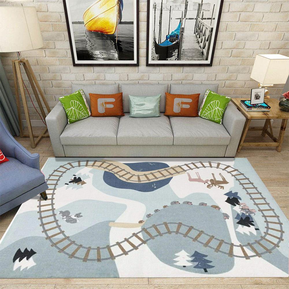 Eisenbahnmatten Städtischer Verkehr Kinderspiele Teppich Schlafzimmer Wohnzimmer Warme und Rutschfeste Matten Heimdekoration