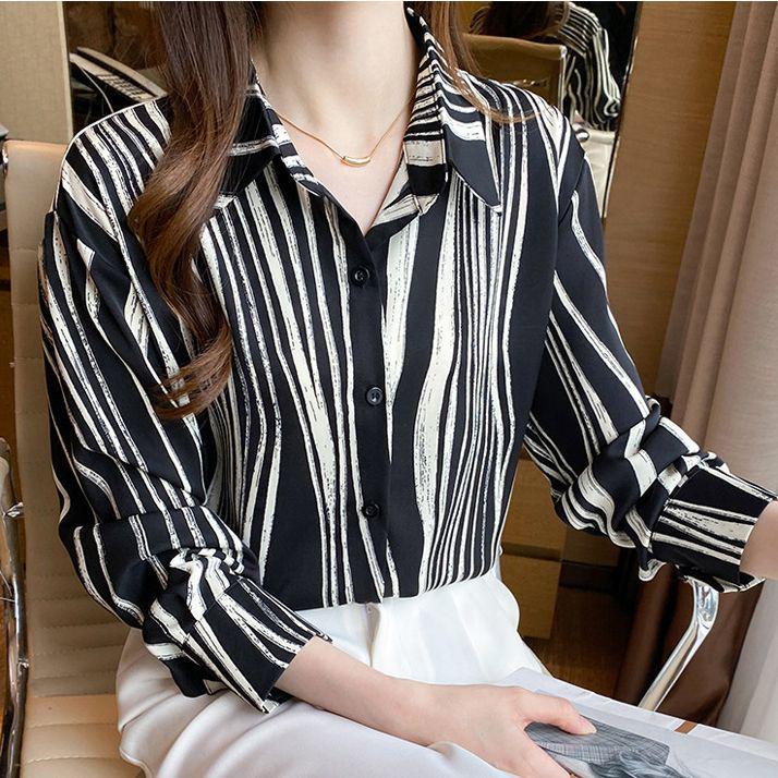 2025 French Striped Long-Sleeve Loose Shirt: Fashionable & Versatile Design