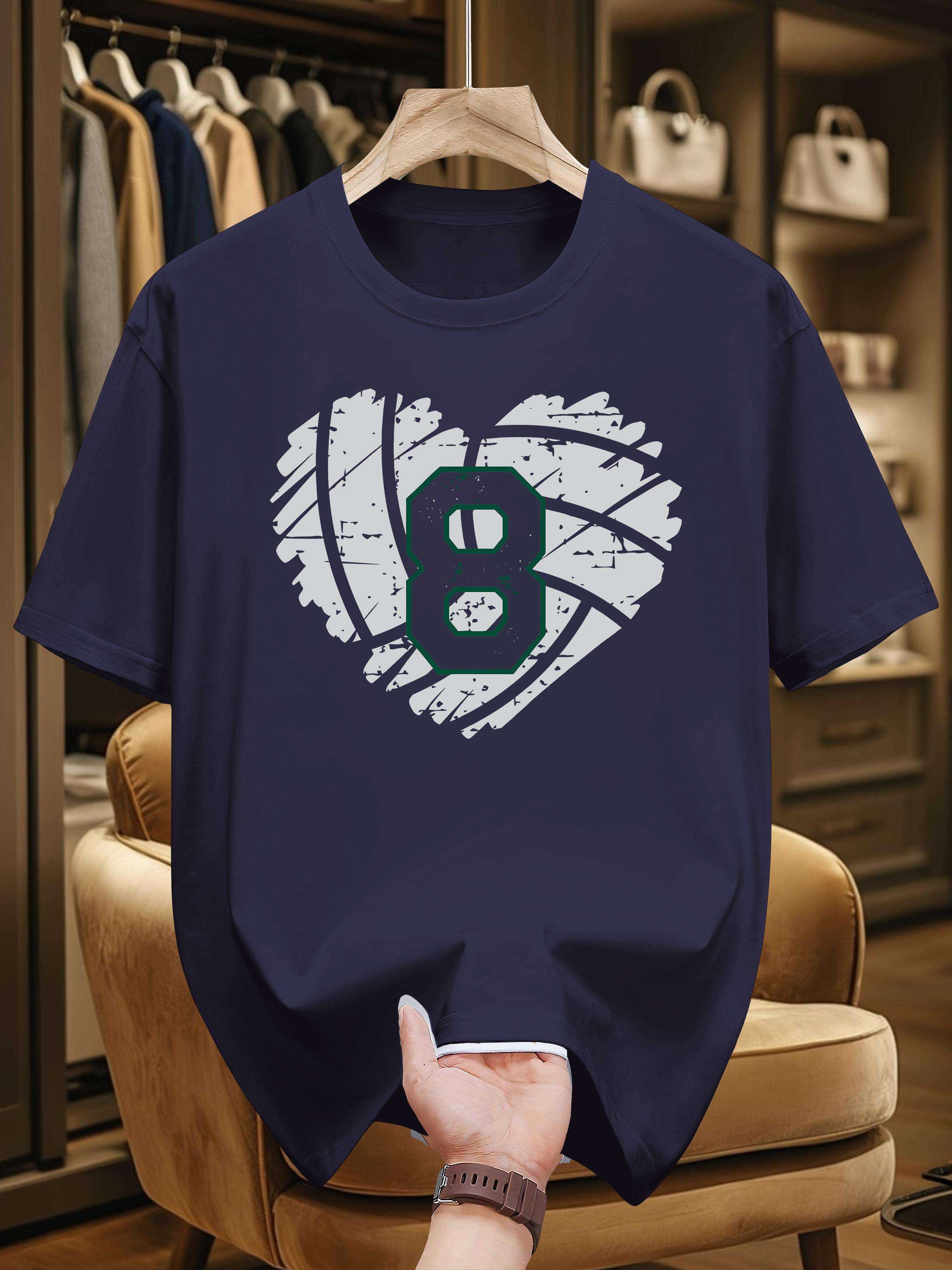 

Niuwang Selection 200g 100% Cotton Short Sleeve T-shirt - Navy Blue Geometric Heart & Number 8 Graphic Print XL
