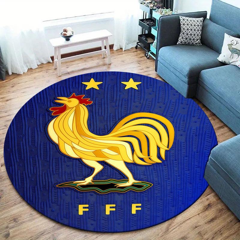 France National Football Team Round Area Rug,Carpet Rug for Living Room Bedroom Sofa Playroom Decor,Non-slip Floor Mat