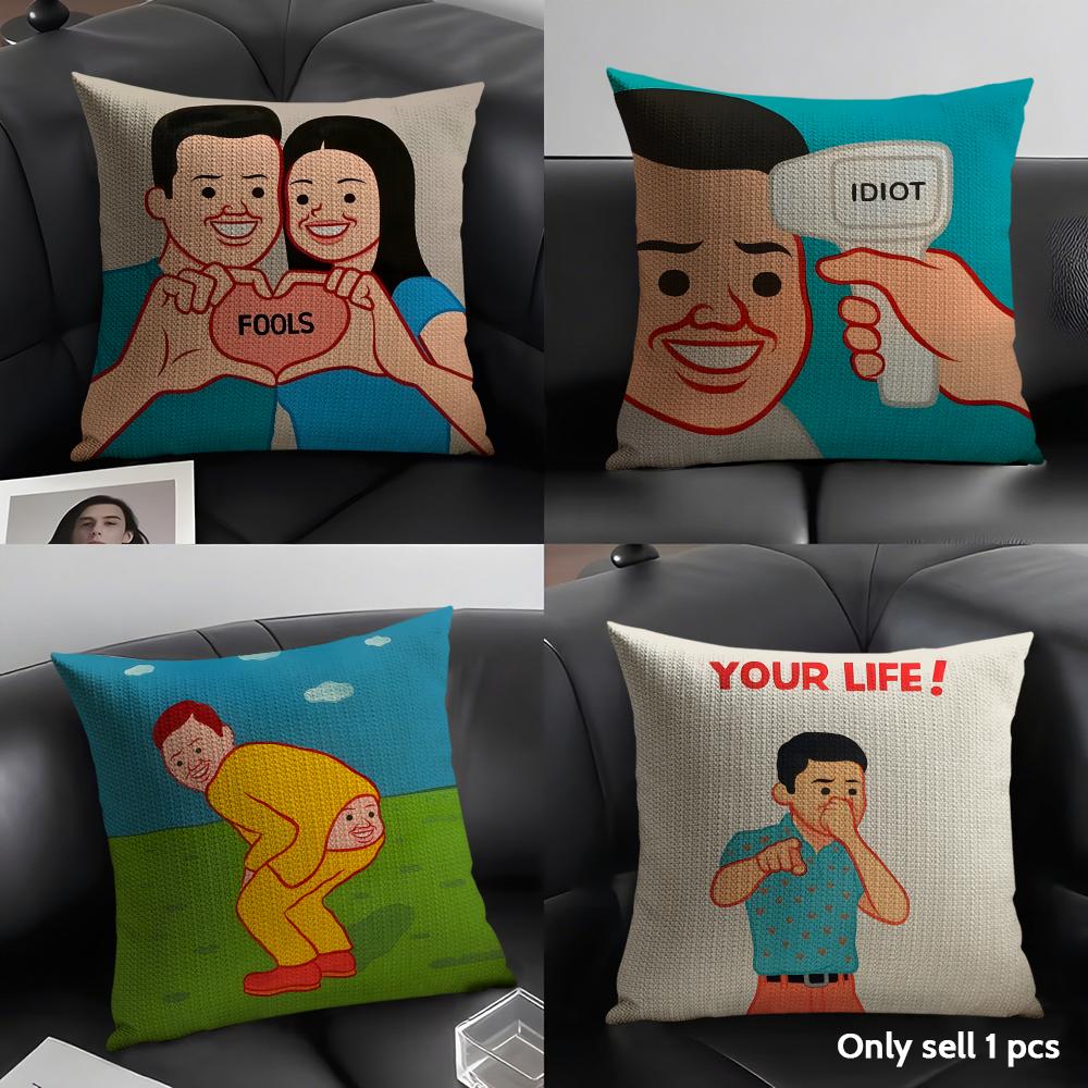 Art J-Joan C-Cornella Cushion Cover Natural Linen Organic Fabric Double-Sided Printing Sofa Home Decor Gift Pillow Case