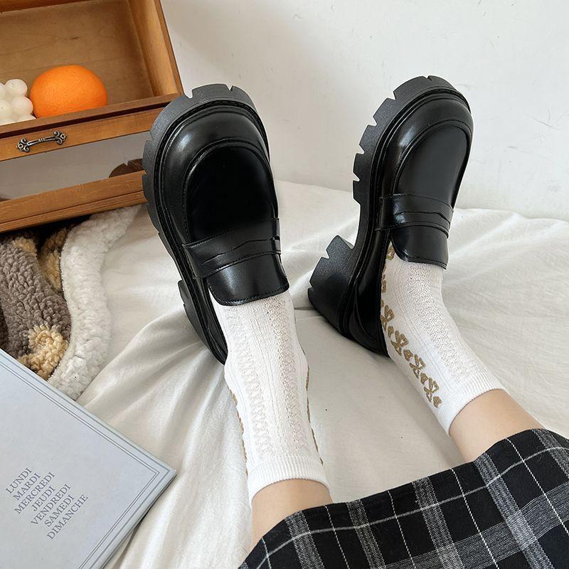 Platform women's French student soft-soled trendy shoes Spring and summer 2025 New British style high-heeled small leather shoes Women's shoes