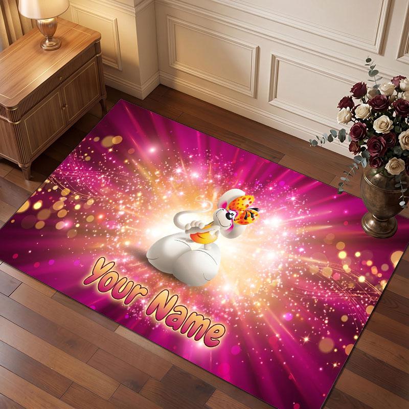 Diddl Personalized Crystal Velvet Carpet, Customized Name Text Soft Anti‑Slip Rug for Living Room Bedroom