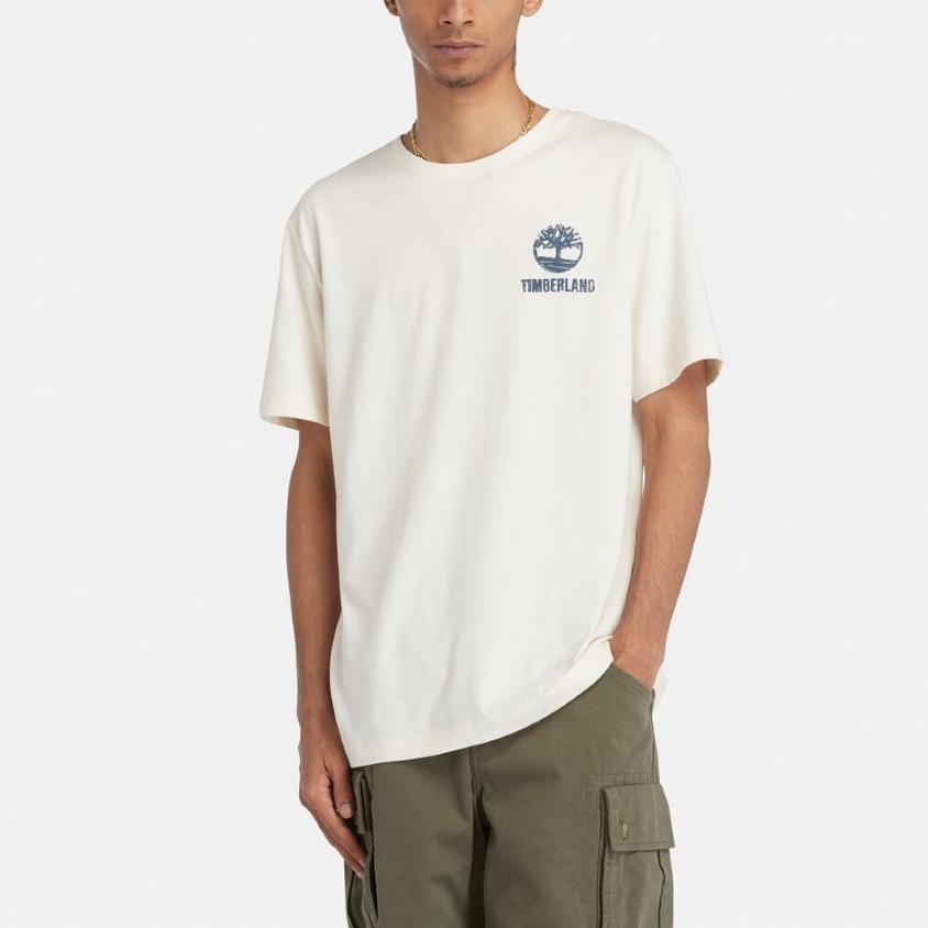 Timberland Letter Print Crew Neck Casual Short Sleeve T-Shirt Unisex Tops White A42Q5-CR3