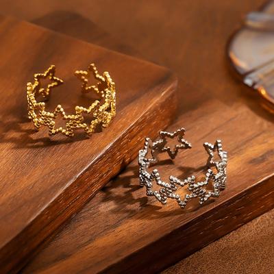 Women Ring Geometric Hollow Star Shape Adjustable Opening Design Finger Ring