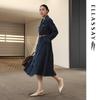 ELLASSAY Women's Retro Denim Single-Breasted Midi Dress