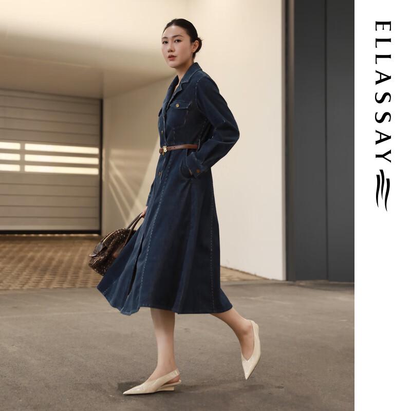 ELLASSAY Women's Retro Denim Single-Breasted Midi Dress